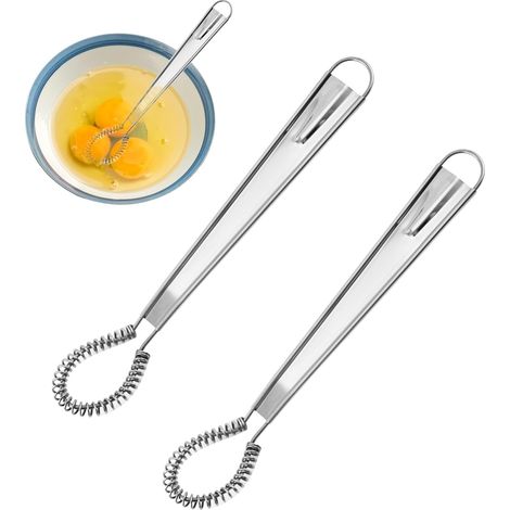 2 Pcs Magic Whisk, Small Mini Kitchen Whisk for Mixing and Whisking, Magic Spoon Stainless Steel Kitchen Whisks Manual Mixer, Versatile Kitchen Tool, Stainless Steel Whisk Pastry (Silver) (1/5)