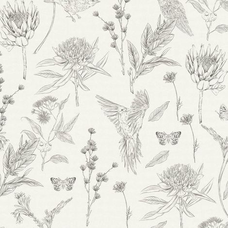 Birds wallpaper wall Profhome 394292 hot embossed non-woven wallpaper slightly textured with floral pattern matt white black 5.33 m2