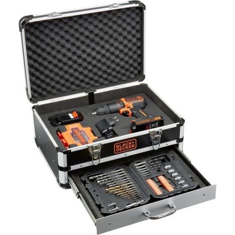 BLACK+DECKER Perceuse a Percussion Sans Fil 18 V BDC718AS2F-QW avec 80 Accessoires, 2 Batteries, 1 Malette Métal (1/4)