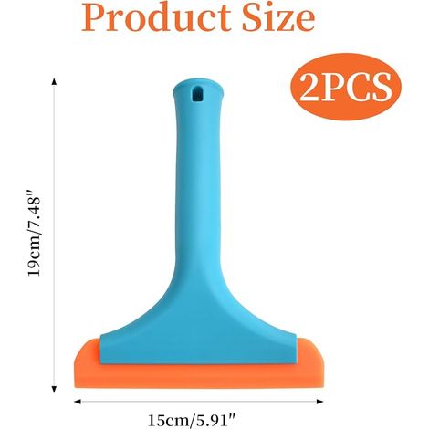 Silicone Shower Squeegee, Multipurpose Squeegee for Glass, Car Window Squeegee for Mirror, Bathroom, Window, Floor, Blue, 19 x 15 x 3 cm (1/4)