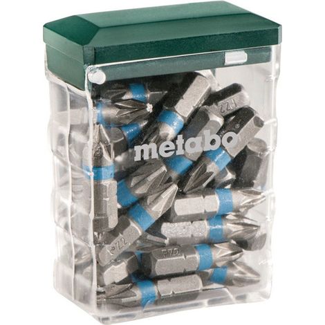 Metabo – Bit-Box 25 pièces 626717000 – Embouts S2 25mm – T40 x 25 – Acier chrome-vanadium – Boîte robuste avec accroche européenne