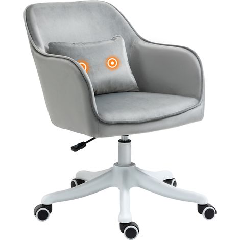 HOMCOM Chaise de bureau velours massage coussin lombaire hauteur réglable pivotante 360° gris clair