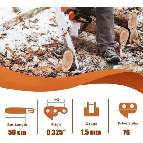Chaîne de tronçonneuse - - Lot de 3 - 50 cm - 0.325" - 1,5 mm - 76 maillons - Compatible Timberpro 62CC (1/4)