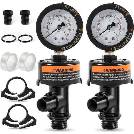 Lot de 2 soupapes de décharge manuelles à haut débit 98209800 avec manomètre pour filtre de piscine/spa Pentair (1/5)