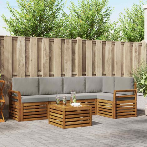 vidaXL Ecksofa Set 6 pcs Natürlich und Hellgrau Massivholz Akazie (1/5)