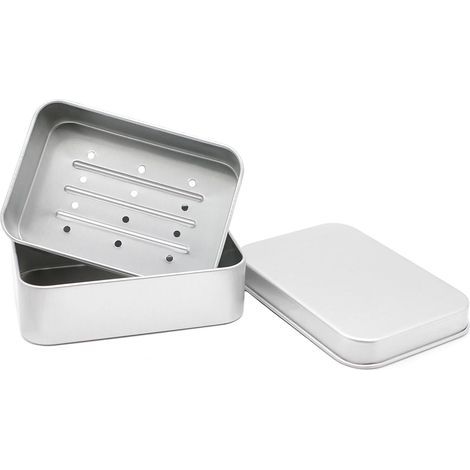Portasapone in alluminio con scolapiatti, piccolo, a tenuta stagna, per casa, viaggi, campeggio, 9,2 x 6,2 x 2,6 cm (interno) (1/5)