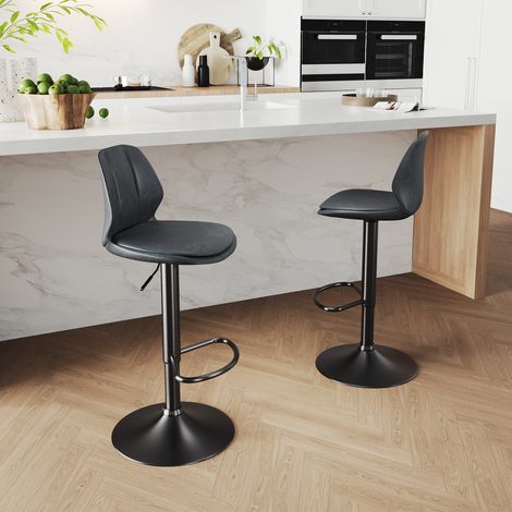 SIRHONA Lot de 2 Tabourets de Bar Chaise de Bar réglables en Hauteur avec revêtement en PU chaises 40x35x81cm Gris siège & Noire base (1/5)