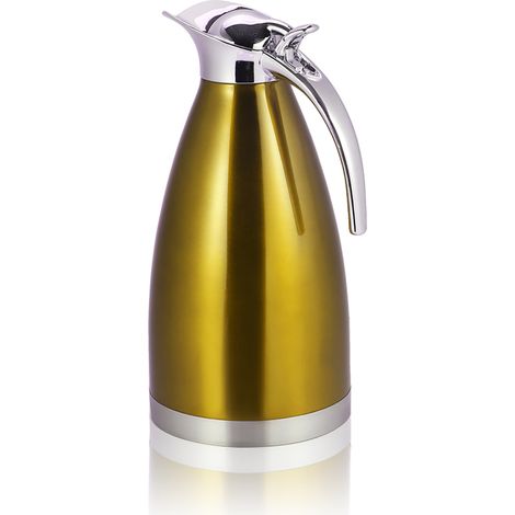 Cafetière en acier inoxydable 2L, bouteille isotherme double paroi sous vide, carafe à eau chaude dorée, isolation thermique longue durée. (1/5)