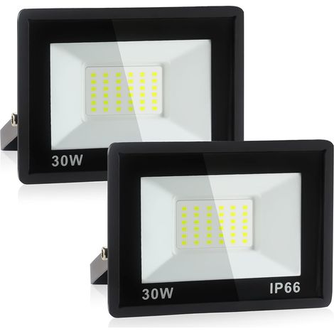 Pack of 2,30W LED Floodlight, 3240 Lm Outdoor LED Floodlight, IP66 Waterproof Daylight 6000K Outdoor Security Lighting for Warehouse, Garage, Backyard (1/5)