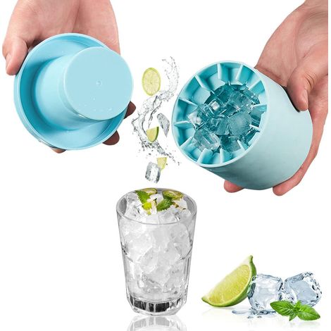 Bac à glaçons en silicone avec couvercle, moule à glaçons bleu, 8,5x9x8cm, seau à glace réutilisable, 60 glaçons, moule en silicone durable (1/5)