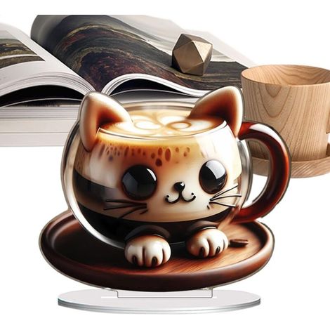 Mug en acrylique en forme de chat - décoration de bureau - motif chat mignon