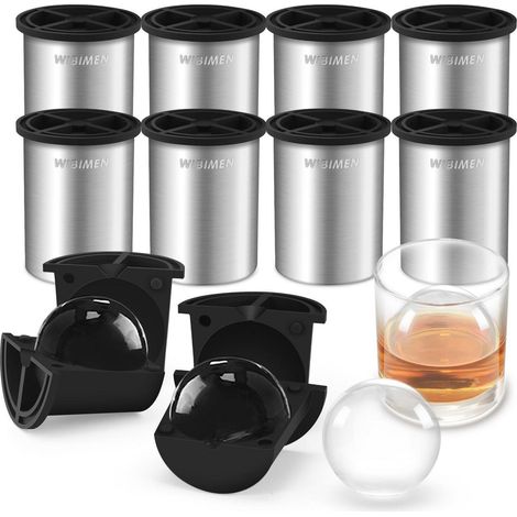 Eiswürfelbereiter 8er Set, 6,4 cm klare Eiskugeln, Edelstahl & Silikon (1/5)