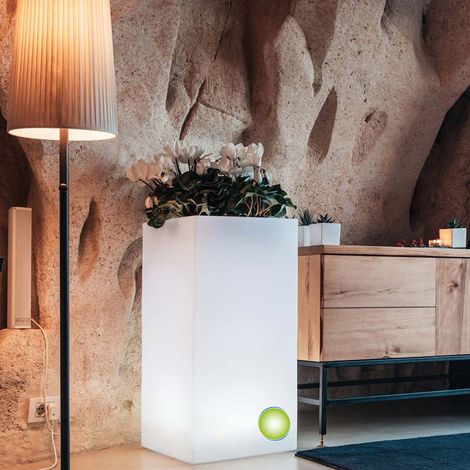 Eckiges leuchtendes Blumentopf 40x40 h 80 mod. Cube Top Bright Led grünes Licht