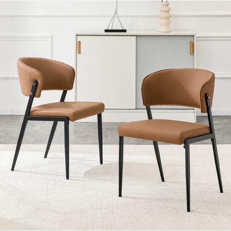 Sillas de comedor de PU, lote de 2, respaldo ergonómico, patas metálicas, marrón (1/5)