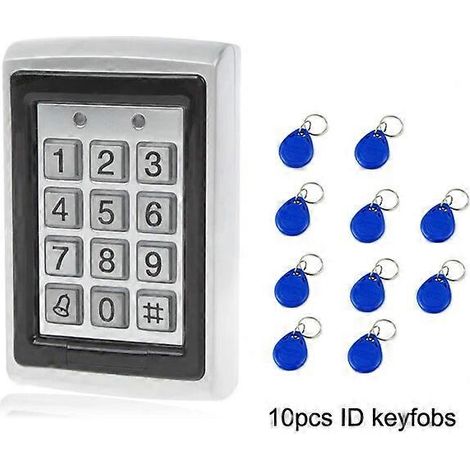 Clavier de contrôle d'accès métallique avec lecteur de cartes EM, sonnette 1000 utilisateurs, fréquence de 125 kHz, et 10 touches. (1/5)