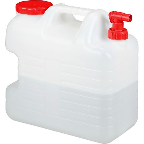 Relaxdays Water Canister with Faucet, Wide Neck Screw Cap, Camping Water Can, 20L, BPA-Free, White-Red