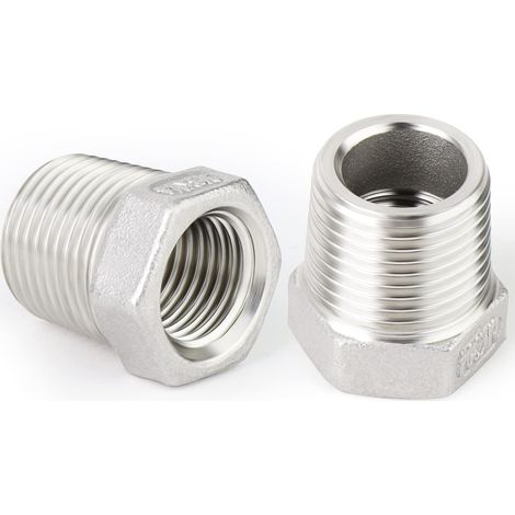 2 pièces 304 bague hexagonale de réduction en acier inoxydable, Raccord fileté mâle x femelle,raccord adaptateur de tuyau BSP 3/4" femelle à 1/2" mâle (1/5)