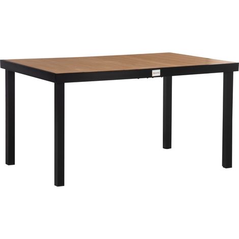Gartentisch 6 Personen Esstisch Pflegeleichter Aluminiumtisch Gartenmöbel Kunststoff Natur+Schwarz 140X90X74Cm