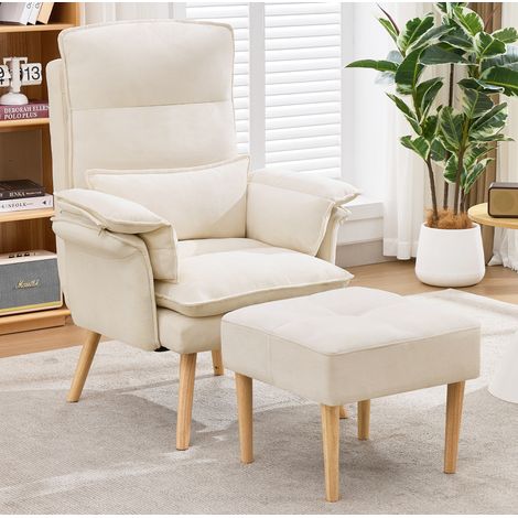 Sillón relax con reposapiés, respaldo reclinable en 5 posiciones, beige HAVRYA (1/5)