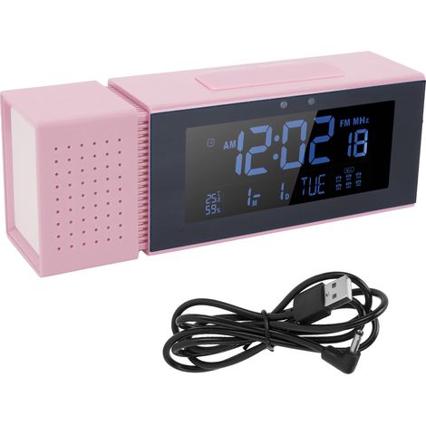 Réveil Numérique avec Lampe de Nuit, Radio FM et Moniteur de Température/Humidité (Rose) (1/5)