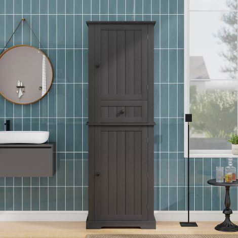 Meuble de salle de bain 56x28x167.3 cm - 2 portes et 1 tiroir - Finition laquée - Étagères réglables - MDF - Noir
