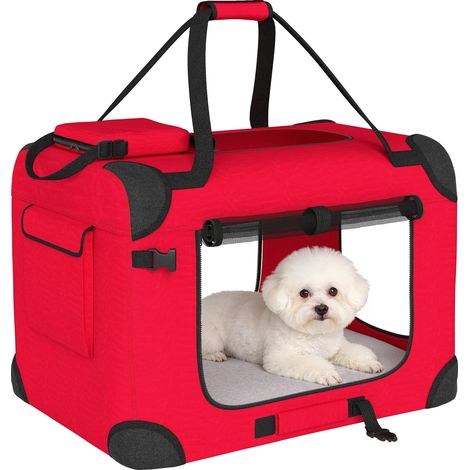 Transportín para perros, ventanas de malla, cojín suave, rojo. (1/2)
