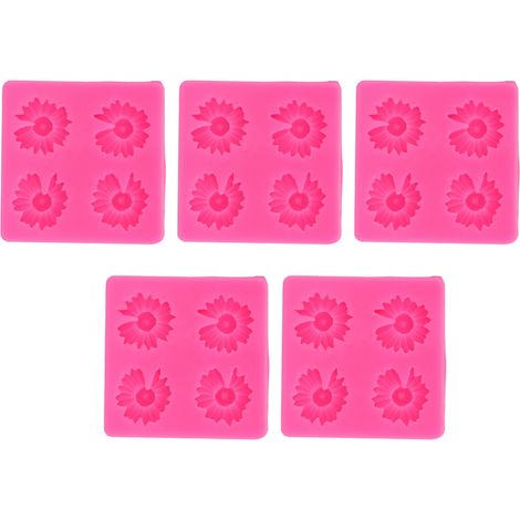 5-teilige Silikonform mit Gänseblümchenmotiv für Schokolade, Fondant, Ton, Tortendekoration, rosa Backwerkzeug (1/5)