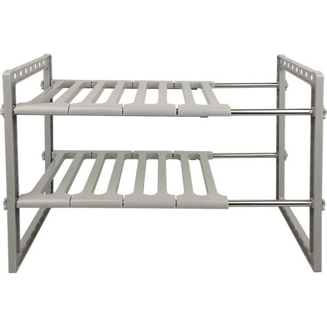 1 Étagère Extensible Sous Évier, Acier Inoxydable, Plastique ABS, Réglable 38-70cm, Cuisine Salle De Bain