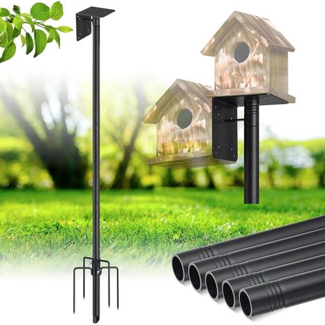 Support de Nichoir pour Oiseaux Métal Poteau pour Mangeoire Station Météo Réglable en Hauteur Fixation Supérieure et Latérale Noir (1/5)