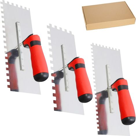 Ensemble de 3 Truelles Crantées en Acier Inoxydable, Truelle de lissage en Acier Inoxydable avec Crans de 6/8/10 mm, Truelle Crantée Antirouille avec Manche pour L'application D'enduits (1/5)
