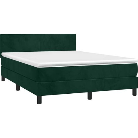 Box Spring Bed with Mattress&LED Dark Green 140x190cm Velvet vidaXL (1/4)