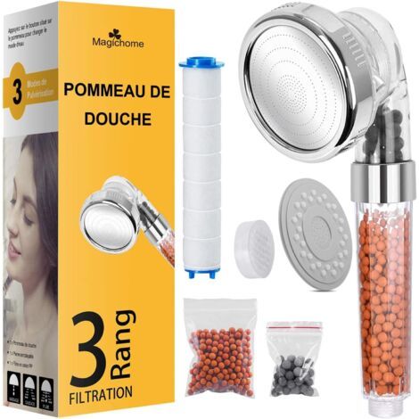 Shower Head, Anti-Limescale Shower Head, Water Saving, High Pressure, Three-Stage Filter, Ionic Filtration System with Replaceable PP Cotton Filter (1/5)