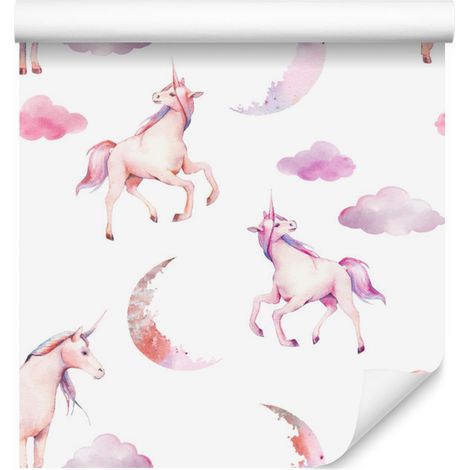 Papel pintado de unicornios en las nubes para salón y dormitorio, 50x1000 cm. (1/5)