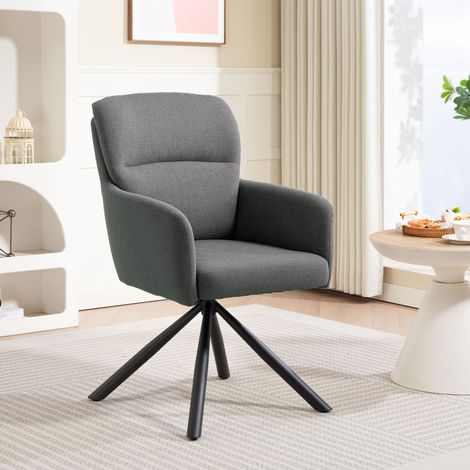 Silla de comedor tapizada, silla de cocina con acolchado grueso, reposabrazos, patas de metal, gris. (1/5)