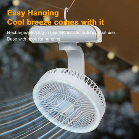 Ventilateur de bureau multifonction rechargeable par USB, automatique, avec éclairage d'ambiance, 5 vitesses, télécommande et base pouvant servir de support pour téléphone portable. Vert. (1/5)