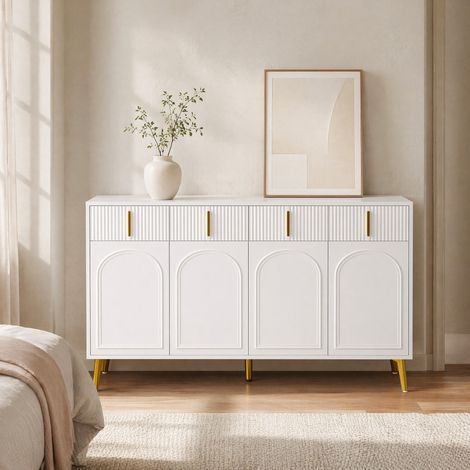 MEUBLIV Credenza 140 cm bianca – 4 ante, 4 cassetti, con vani contenitore (1/5)
