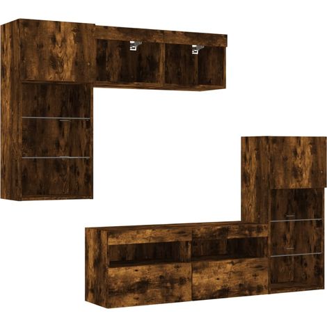 Mobile TV multimediale mensola TV credenza TV sala da pranzo soggiorno camera da letto con LED 5 pezzi rovere affumicato legno ingegnerizzato marrone 020029411