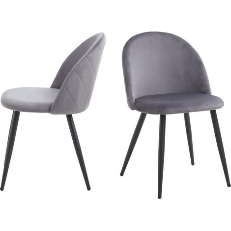2er Set Esszimmerstühle aus Samt mit Metallbeinen, Grau (1/5)