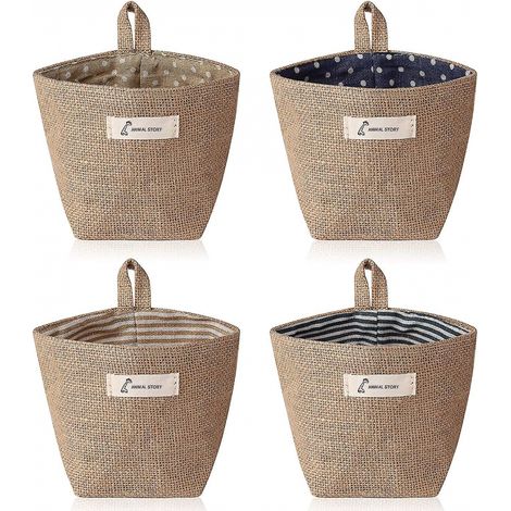 BEBUSINGOTO 4 pièces Mini sac de rangement suspendu, coton lin petit panier de rangement décoratif (1/5)