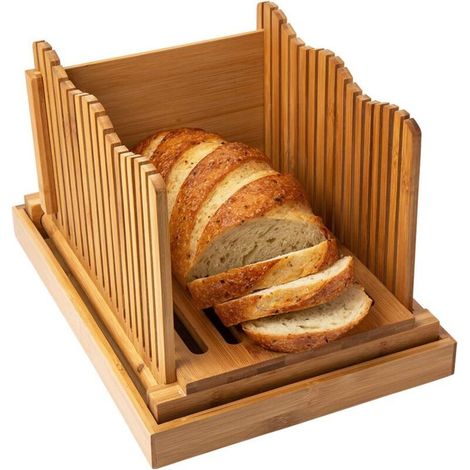 Trancheuse à pain pour pain fait maison - Planche à découper en bois avec support à crumble - Coupe-pain pliable et compact - Tranches fines ou épaisses (1/3)