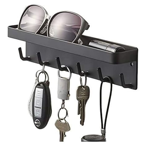 Wall Key Holder, Metal Wall Key Holder, Wall Key Holder with 6 Hooks, Wall Mounted Coat Rack Shelf, Coat Hooks, Wall Key Hooks, for Wall Bathroom Kitchen Living Room (1/5)
