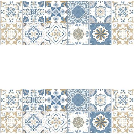 (Bleu 10 cm x 10 cm x 24 pièces) Sticker mural autocollant motif mandala, PVC imperméable, décoration murale de cuisine