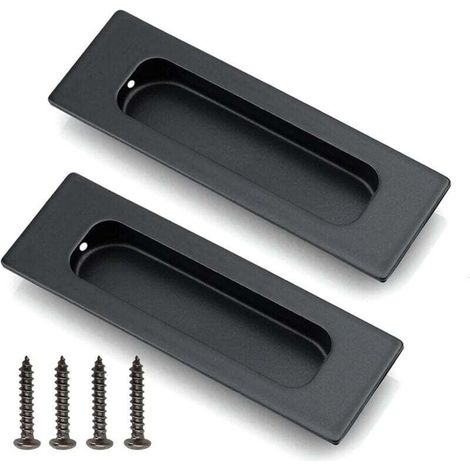 Juego de 2 tiradores empotrados de acero inoxidable para puertas correderas – Tirador oculto – Tiradores empotrados – Con tornillos de montaje – Para puertas correderas, armarios y cajones – Negro-Cre
