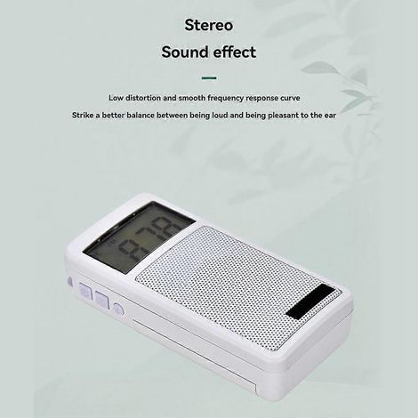 Mini radio FM/AM avec écran LCD, haut-parleur large bande, horloge, minuterie de sommeil, radio de poche portable et écouteurs. (1/5)
