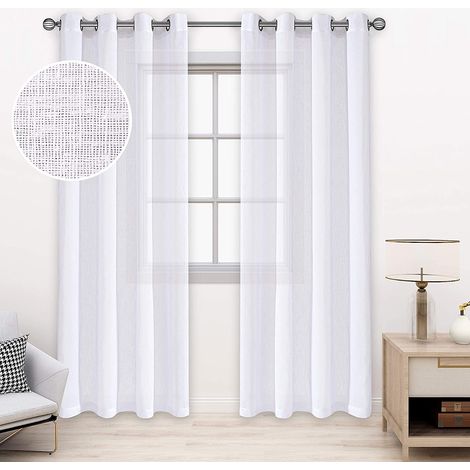 Rideau en tulle à œillets, voilage pour chambre à coucher, 2 panneaux (54 x 84 po, blanc) (1/3)