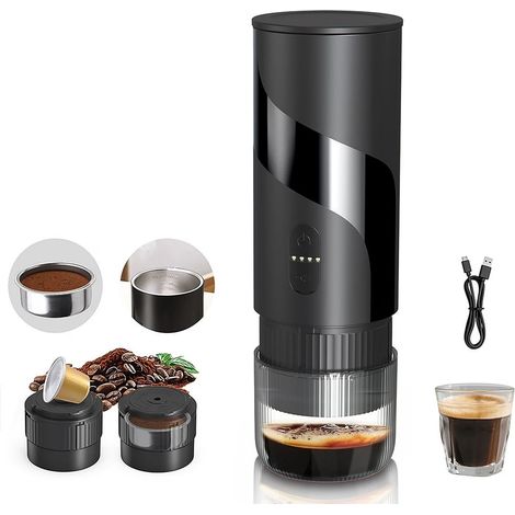 TrAdE Shop Traesio - Mini Macchina Per Caffè Espresso Portatile Ricaricabile 20 Bar 2in1 Per Capsule Macinato - (1/5)