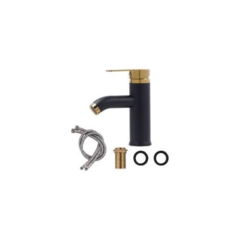 Mitigeur Acier Inoxydable 304, Robinet Salle Bain avec Tuyau, Chaude et Froide Robinet Lavabo, Robineto Lave Main pour Lavabo Dans la Salle de Bain, les Toilettes des Invités (Or noir)