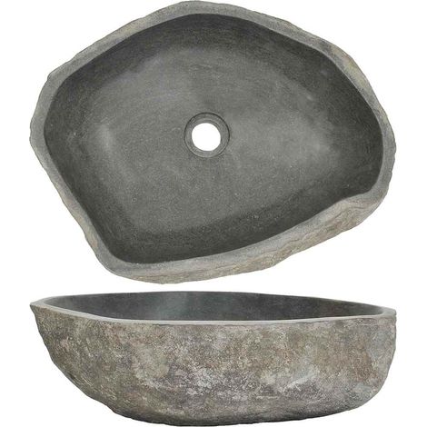 Maison Chic – Vasque à poser en pierre de rivière ovale 46-52 cm – Surface polie pour nettoyage facile – Élégance naturelle pour salle de bain (1/4)