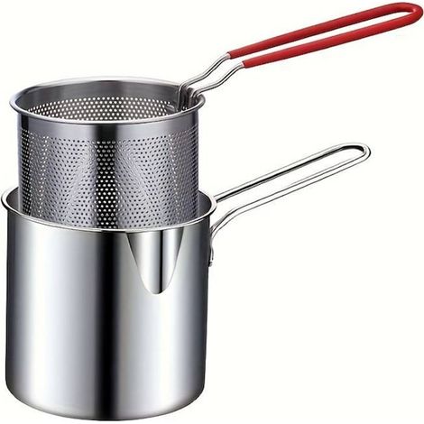 Fritteuse, Edelstahl, multifunktional, herausnehmbares Sieb, stabiler Griff, Durchmesser 13 cm, silber (1/5)