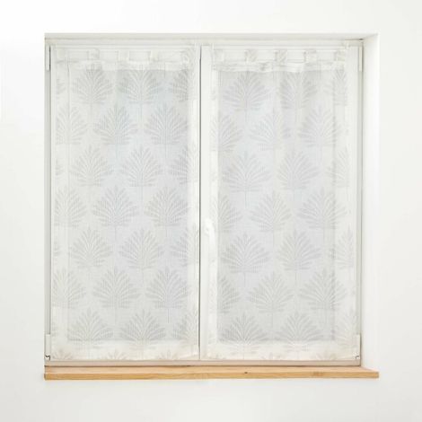 Paire droite passants 2 x 60 x 160 cm voile tisse applique levita Blanc (1/3)